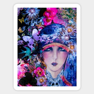 BRIGHT FLORAL ART DECO FLAPPER ORIGINAL COLLAGE POSTER 2 Sticker